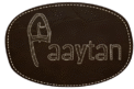 Paaytan logo featuring a handcrafted Kolhapuri chappal shaped ‘P’ with leather-texture background and stitched outline, representing premium traditional handmade footwear from Kolhapur.