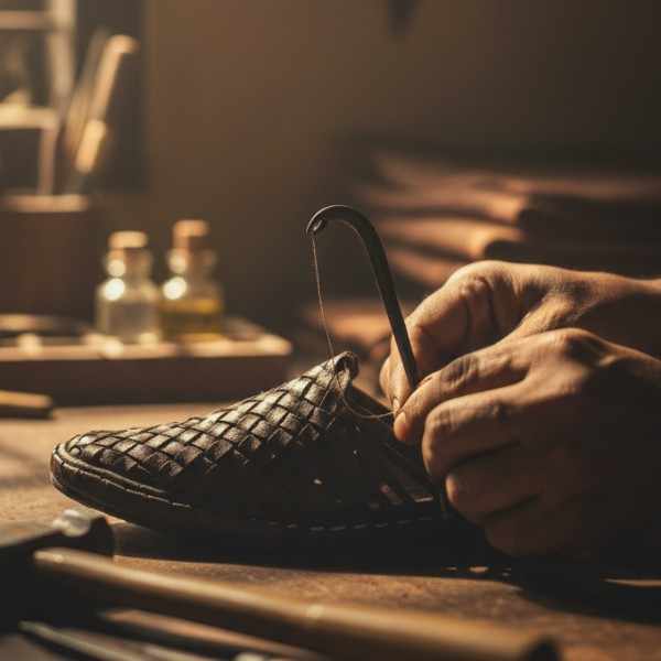 Durable handcrafted Kolhapuri chappals with reinforced stitching by Paaytan